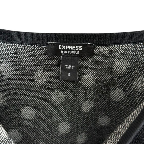 Express Body Contour Polkadot Peplum Knit Top Black Small Twee Romantic Pinup - Picture 3 of 4